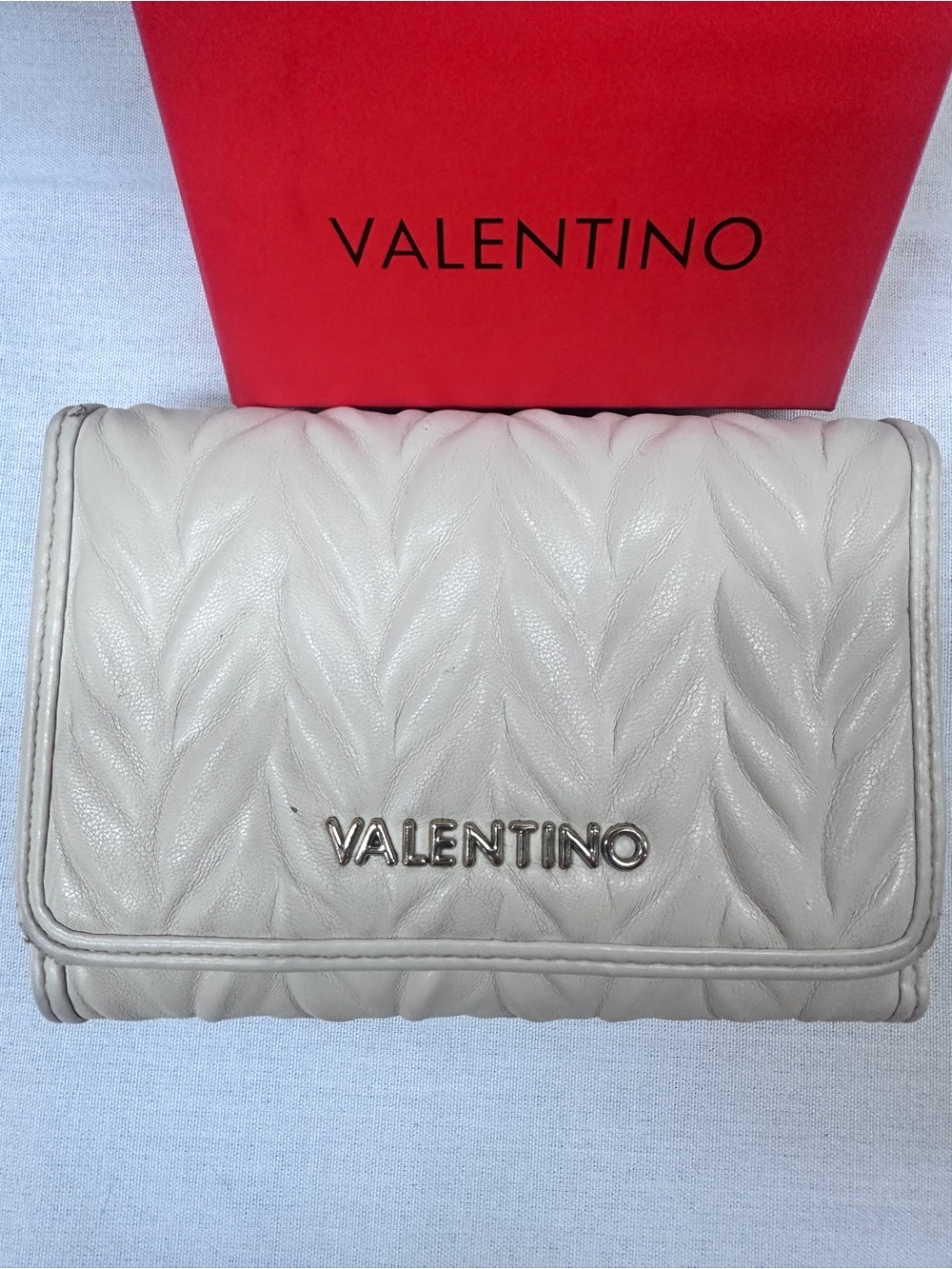 Valentino Quilted Leather Wallet - Cream